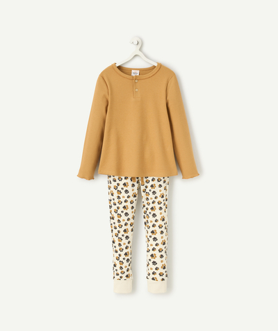 CategoryModel (8821759410318@499)  - long-sleeved pyjamas for girls in brown and ecru organic cotton with dog paw print