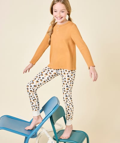 CategoryModel (8821761573006@30866)  - long-sleeved pyjamas for girls in brown and ecru organic cotton with dog paw print