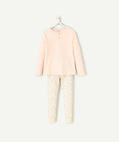 CategoryModel (8821759574158@3084)  - Girl's long-sleeved pyjamas in pale pink and ecru organic cotton with cloud print