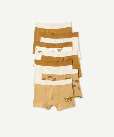 CategoryModel (8821762556046@1125)  - set of 7 tiger-print boxer shorts for boys in ecru and ochre organic cotton