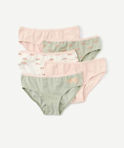 CategoryModel (8821759574158@3084)  - pack of 5 leopard print pink and pale green organic cotton panties for girls