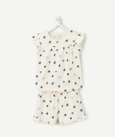 CategoryModel (8821759410318@499)  - Girl's pyjamas in ecru organic cotton with navy blue heart print