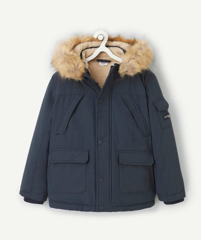 CategoryModel (8826371276942@10)  - parka garçon bleu marine à capuche imitation fourrure amovible