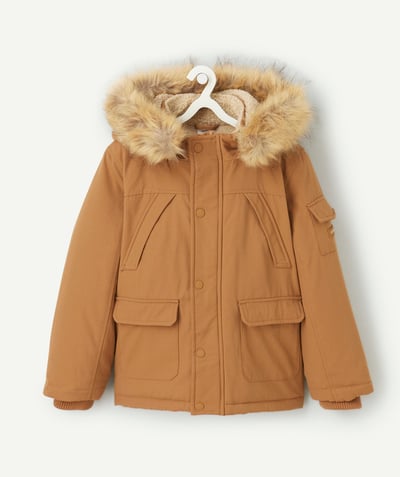 CategoryModel (8824928993422@14)  - brown boy's parka with removable imitation fur hood