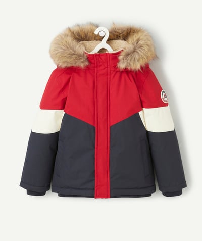 CategoryModel (8821761114254@135)  - manteau garçon bleu marine et rouge avec capuche imitation fourrure amovible