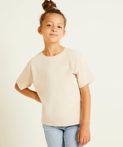 CategoryModel (8825060655246@19)  - campus-themed short-sleeved t-shirt for girls in beige organic cotton