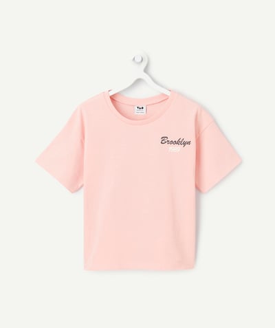 CategoryModel (8821759639694@6096)  - campus-themed pink organic cotton short-sleeved t-shirt for girls