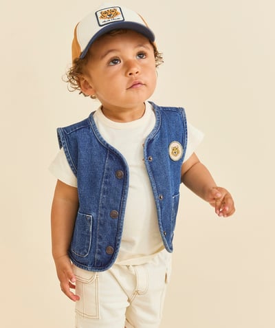CategoryModel (8821755248782@524)  - baby boy low impact denim sleeveless cardigan with embroidered patch