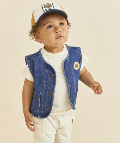 CategoryModel (8821755248782@694)  - baby boy low impact denim sleeveless cardigan with embroidered patch