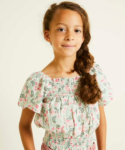 CategoryModel (8821758427278@123)  - girl's top in recycled fibers and floral print with ruffled sleeves