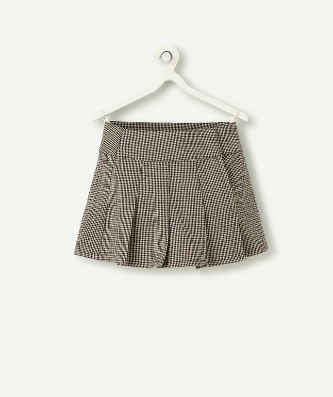   - jupe short plissée fille en fibres recyclées imprimé pied de poule