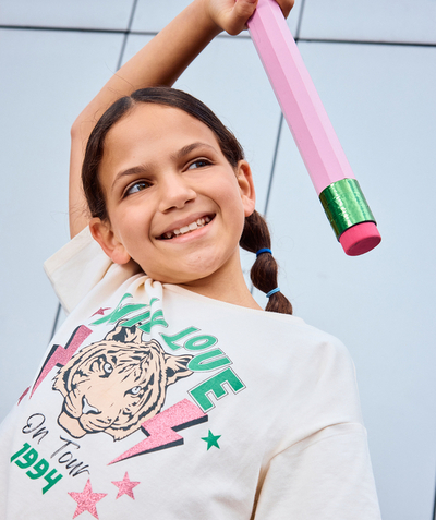CategoryModel (8821758591118@1639)  - t-shirt manches courtes fille en coton bio avec tigre et détails vert et rose pailletés