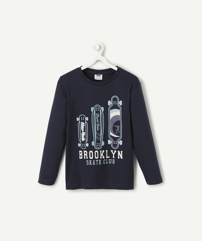 CategoryModel (8821764522126@5302)  - boy's long-sleeved t-shirt in navy blue organic cotton with skateboard motif