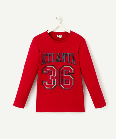 CategoryModel (8821761441934@2226)  - boy's long-sleeved t-shirt in red organic cotton with campus theme