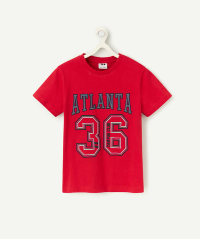 CategoryModel (8821764522126@5302)  - boy's short-sleeved t-shirt in red organic cotton with campus theme