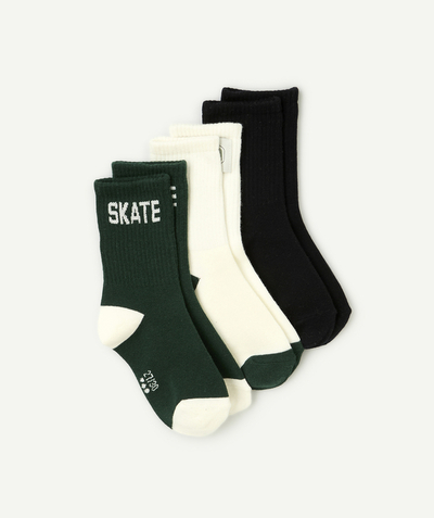 CategoryModel (8821762490510@778)  - set of 2 pairs of green, white and blue skateboard-themed knee-high socks