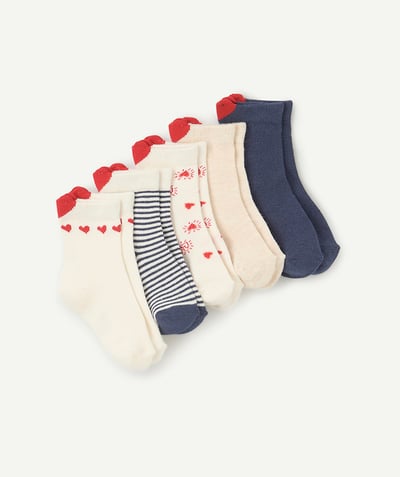 CategoryModel (8821753282702@169)  - pack of 5 pairs of baby girl socks white navy blue and red