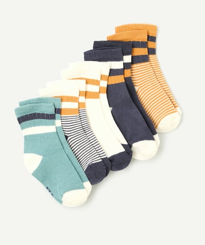 CategoryModel (8821755838606@31916)  - pack of 5 navy blue, brown and white striped boys' high socks