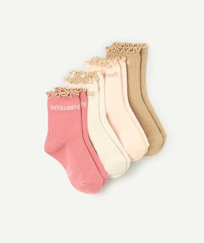 CategoryModel (8821759901838@505)  - set of 4 pairs of beige and pink girl's socks with gold festoons
