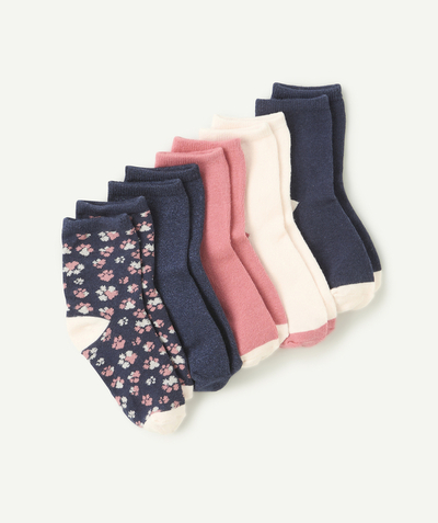 CategoryModel (8825060229262@31504)  - pack of 5 pairs of navy blue and pink printed girls' socks