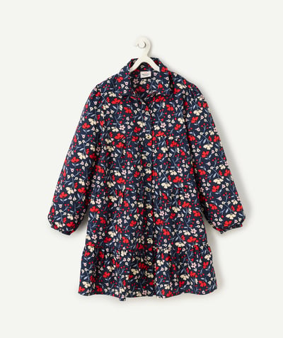 CategoryModel (8821761573006@30518)  - girl's long-sleeved dress in navy blue organic cotton with floral print