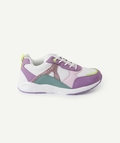 CategoryModel (8824928927886@20)  - white purple yellow girl's lace-up sneakers with glitter details