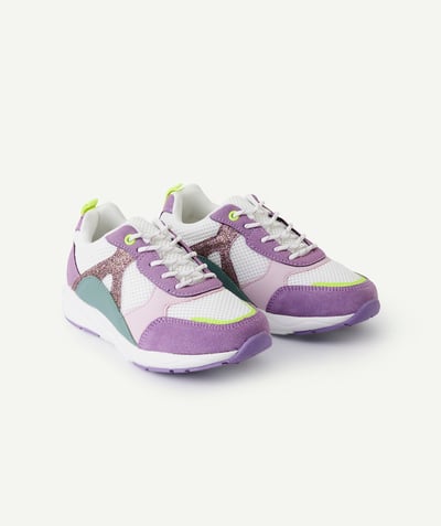 CategoryModel (8821764391054@939)  - white purple yellow girl's lace-up sneakers with glitter details