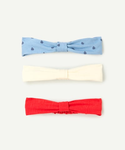 CategoryModel (8826175455374@216)  - set of 3 cotton baby girl headbands with printed bow and plain colors