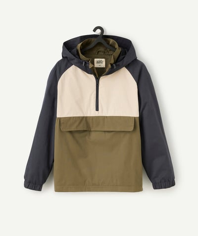 CategoryModel (8824667570318@1406)  - boys' hooded windbreaker in khaki and navy blue recycled fibers