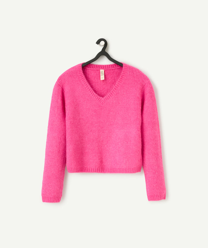   - girl's sweater in pink recycled fibers