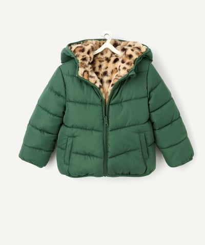 CategoryModel (8824667570318@1406)  - reversible baby girl down jacket in green recycled padding and leopard print