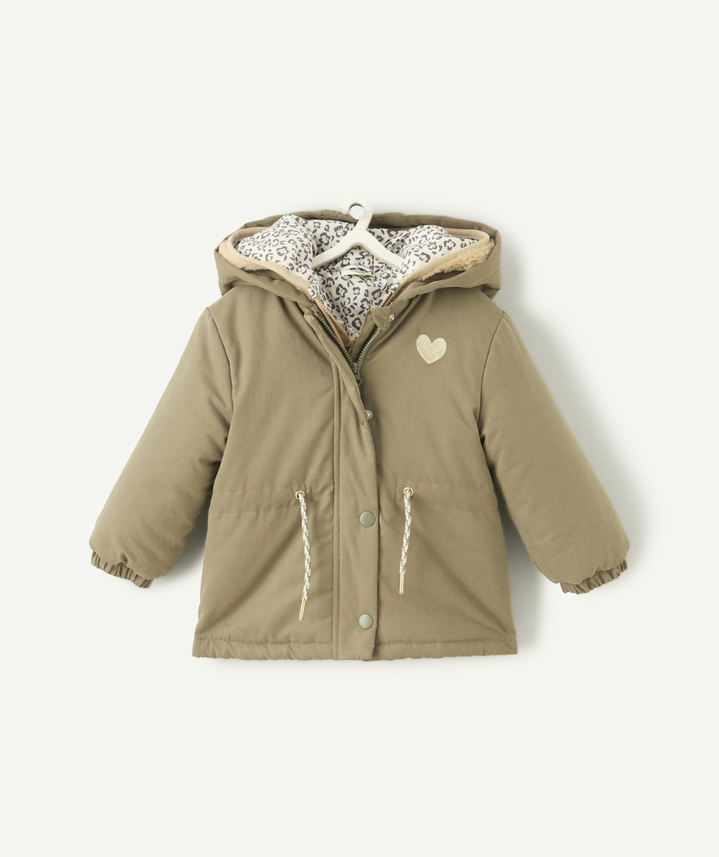   - Khaki and beige baby girl jacket with lining