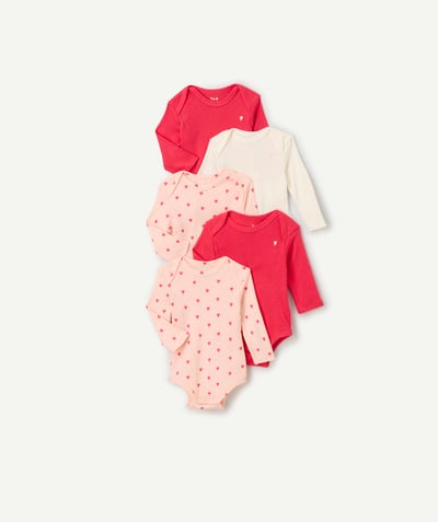 CategoryModel (8821753217166@5754)  - set of 5 pink organic cotton bodysuits with hearts