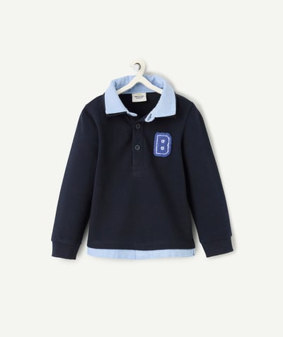 CategoryModel (8821758296206@2577)  - boy's polo shirt in navy blue organic cotton with letter patch