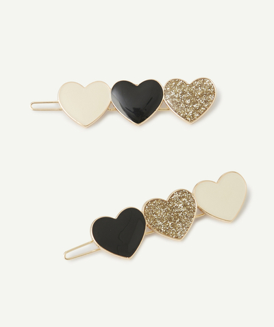 CategoryModel (8825060229262@31504)  - set of 2 barrettes with ecru black hearts and sequins