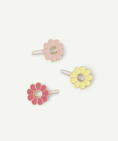 CategoryModel (8824928993422@14)  - lot de 3 barrettes fille avec fleurs jaune et rose