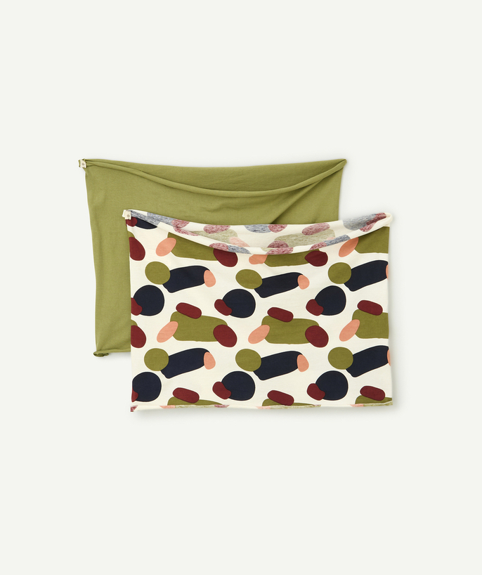   - set of 2 boys' snoods in plain organic cotton with khaki and ecru prints