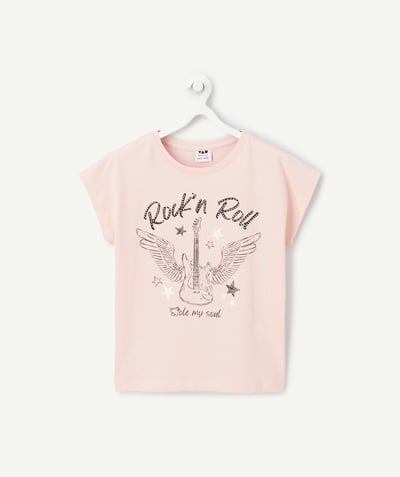 CategoryModel (8821761573006@30518)  - t-shirt fille en coton bio rose avec messages thème rock