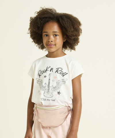 CategoryModel (8825060262030@22)  - t-shirt fille en coton bio blanc avec messages thème rock