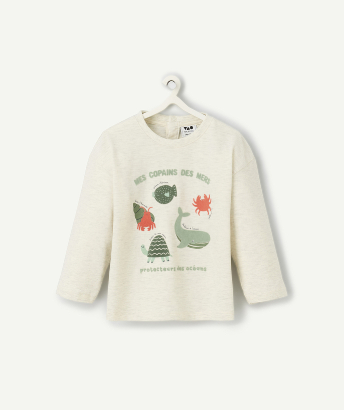   - t-shirt bébé garçon en coton bio écru thème animaux marin