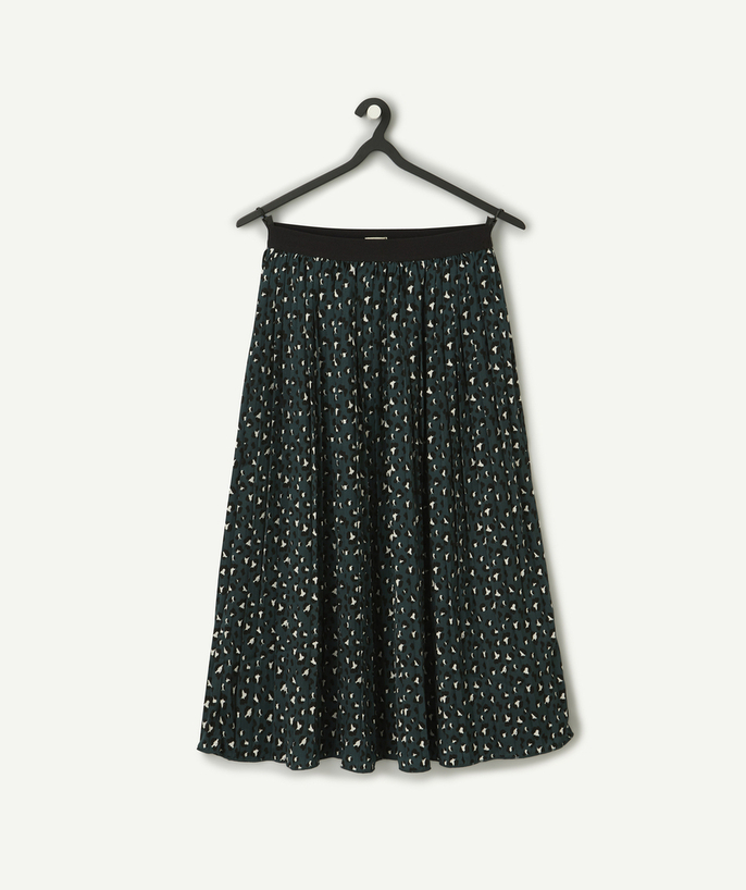   - girl's skirt in recycled fir green with leopard print