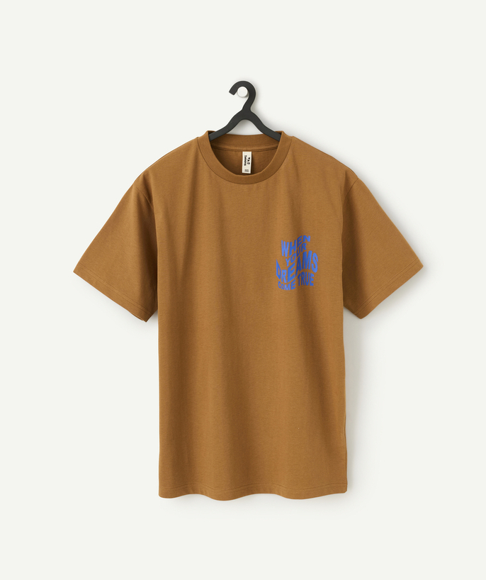   - T-shirt manches courtes GARÇON EN COTON BIO OCRE IMPRIMé bleu