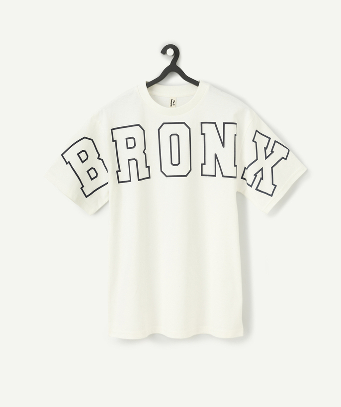   - white organic cotton boy's short-sleeved t-shirt with bronx message