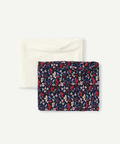 CategoryModel (8821761573006@30518)  - set of 2 girls' snoods in plain white organic cotton with floral print