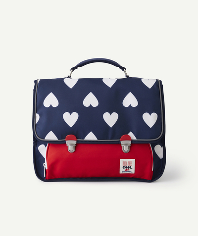 CategoryModel (8821761573006@30518)  - red and navy blue girl's satchel with hearts and embroidered message patch