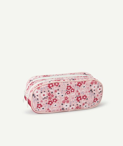 CategoryModel (8821760262286@2540)  - Pink and flower-printed double-compartment pencil case for girls