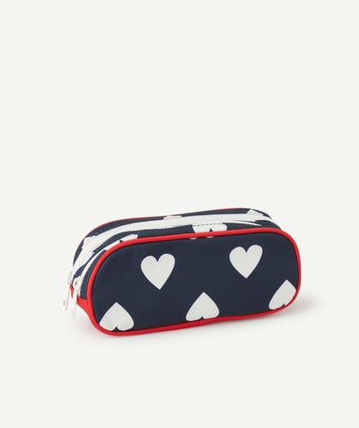 CategoryModel (8823356031118@17679)  - Trousse fille bleu et rouge à double compartiment motif coeurs