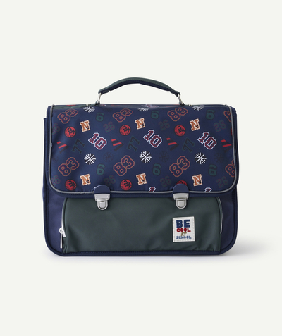 CategoryModel (8821762850958@75)  - green and navy blue satchel with campus print and embroidered message patch