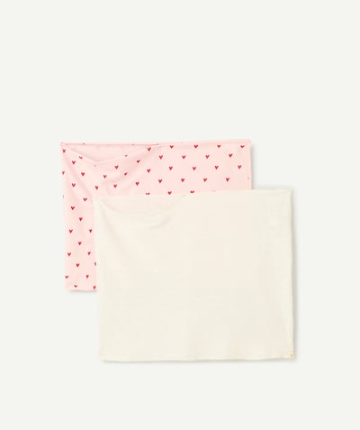 CategoryModel (8821753774222@90)  - set of 2 baby girl snoods in ecru and pale pink organic cotton