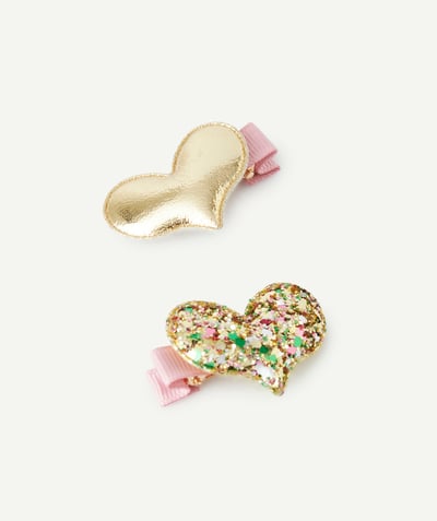 CategoryModel (8821753348238@44329)  - lot de 2 barrettes coeur en relief couleur dorée et paillettes